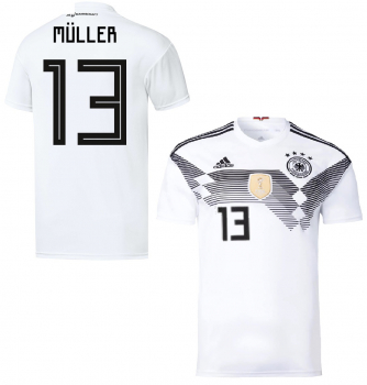 Adidas Germany jersey 13 Thomas Müller World Cup 2018 Russia home white 4 stars men's S