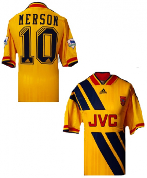 Adidas FC Arsenal London jersey 10 Paul Merson Equipment JVC 1993/94 away yellow men's L = 42/42