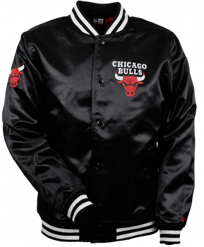 New Era Chicago Bulls College jacket shiny black bomber - tip off sateen - NBA men's S/M/L/XL/XXL