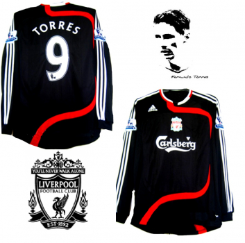 Adidas FC Liverpool jersey 9 Fernando Torres 2007/08 match worn black longsleeve men's XL