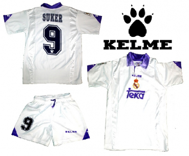 Kelme Real Madrid jerssey 9 Davor Suker with shorts 1996/97 Teka white CL men's XS=164cm/S/M/L/XL/XXL