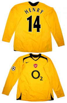 Nike FC Arsenal jersey 14 Thiery Henry 2005/06 yellow CL final match worn longsleeve men's M
