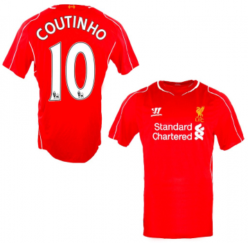 Warrior FC Liverpool jersey 10 Philippe Coutinho 2014/15 home red Standard Chartered men's M