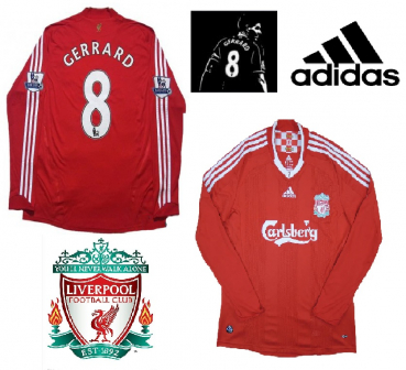 Adidas FC Liverpool jersey 8 Steven Gerrard 2008-10 This is anfield home longsleeve red men's S