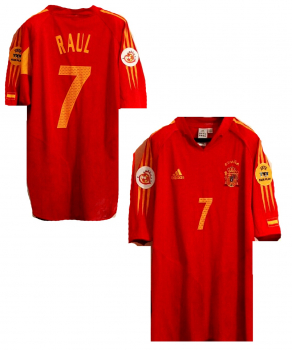 Adidas Spain jersey 7 Raul Euro 2004 home red men's XL