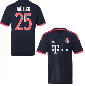 Adidas FC Bayern Munich jersey 25 Thomas Müller 2015/16 away dark blue pink men's M or L
