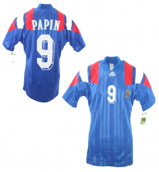 Adidas France jersey 9 Jean-Pierre Papin Euro 1992 home blue men's M