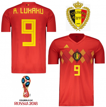 Adidas Belgium jersey 9 Romelu Lukaku World Cup 2018 home red men's L