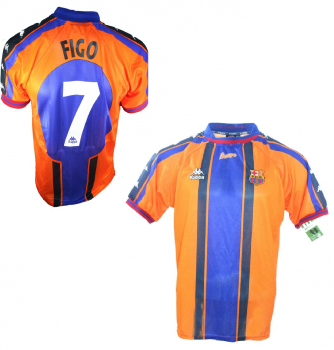 Kappa FC Barcelona jersey 7 Luis Figo 1997/98 away orange men's S