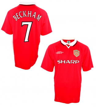 Score Draw Manchester United jersey 7 David Beckham 1999/00 Champions League winners Sharp men's XL