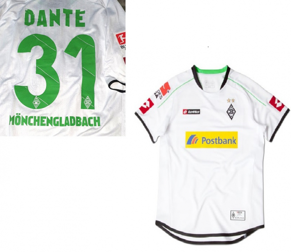 Lotto Borussia Mönchengladbach jersey 31 Dante 2012/13 white match worn Postbank men's L